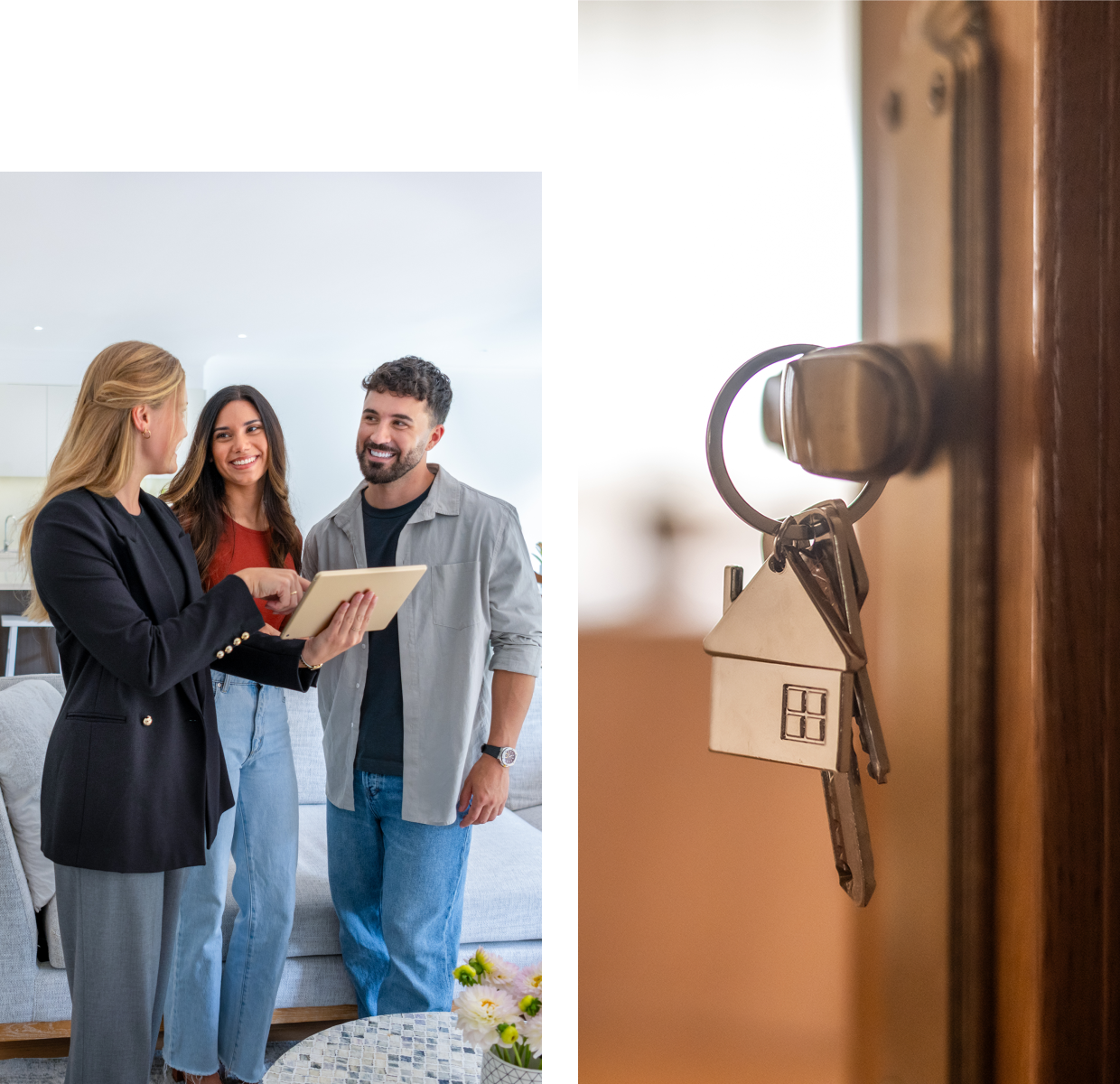 Real estate agent showing home to couple